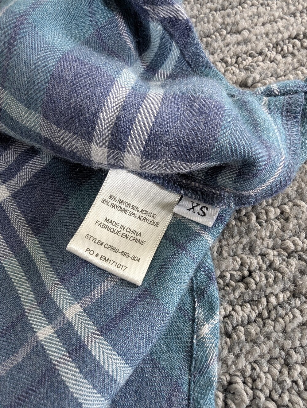 Cloth & Stone Anthropologie Navy Teal Plaid V-Neck Short Sleeve Blouse High-Low - Picture 6 of 7